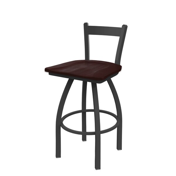25" Low Back Swivel Counter Stool, Pewter Finish, Dark Cherry Maple Seat